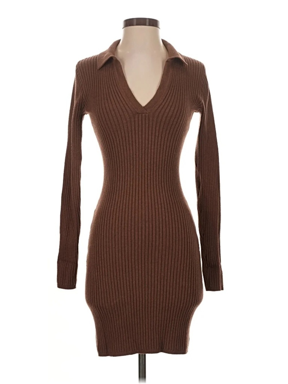 V-Neck Long Sleeve Sweater Dress in Brown Hollister